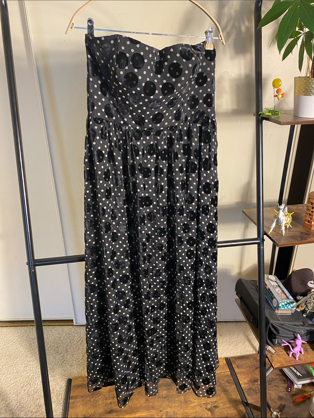 Anthropologie Black and White Polka Dot Strapless Maxi